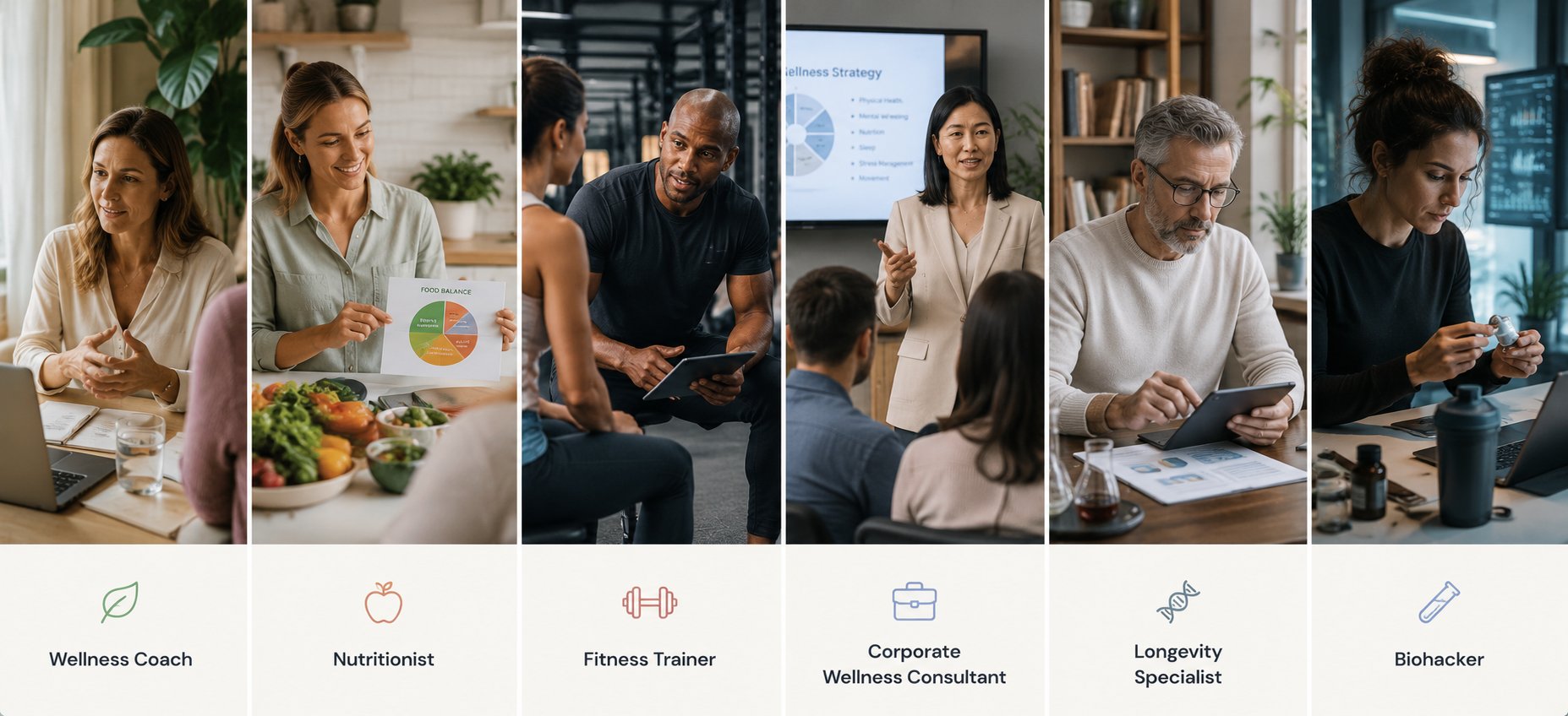 Six wellness professionals — coaches, nutritionists, trainers, and consultants — who use Longivy with their clients