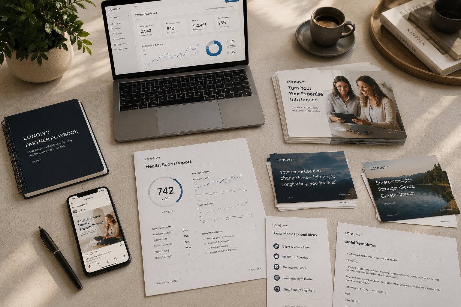 The Longivy Partner Toolkit — co-branded reports, marketing assets, analytics dashboard, and everything you need to promote Longivy